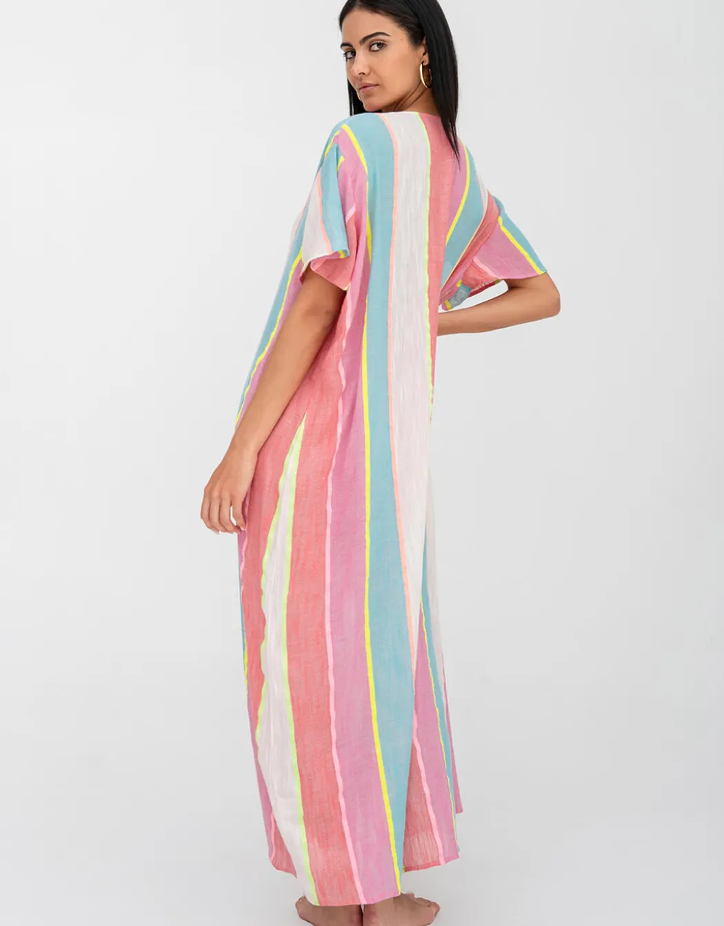 Contrast Bib Collar Kaftan - Multi