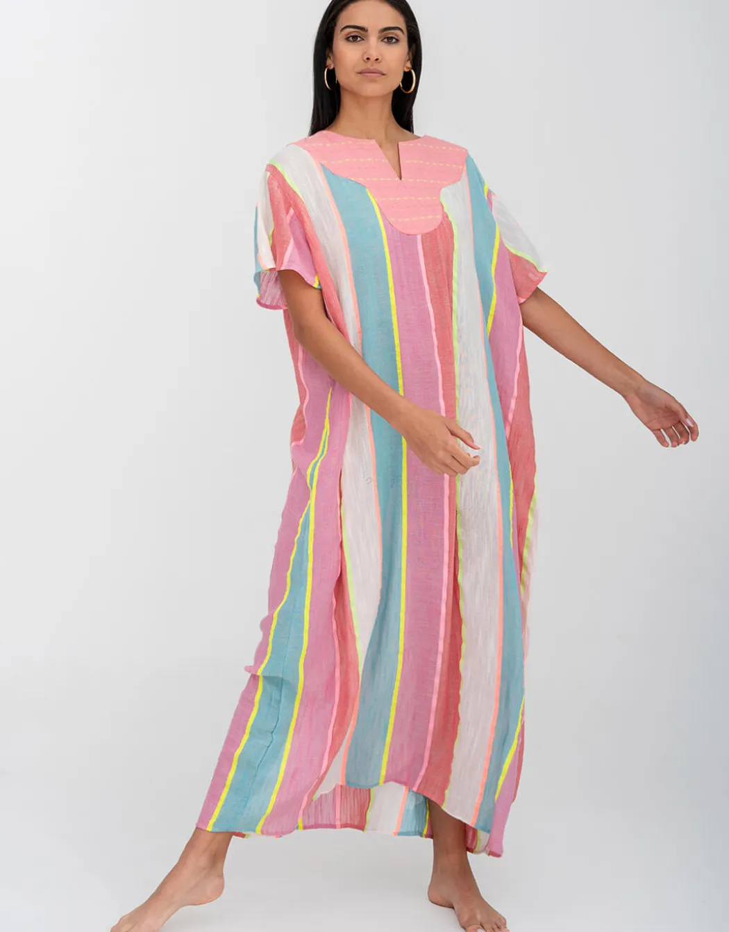 Contrast Bib Collar Kaftan - Multi