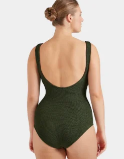 Coverage Celine Swimsuit with Tonal Hoop - Metallic Khaki