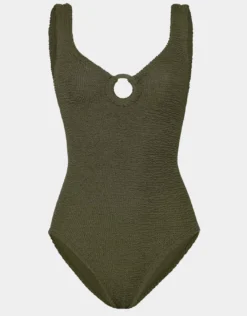 Coverage Celine Swimsuit with Tonal Hoop - Metallic Khaki