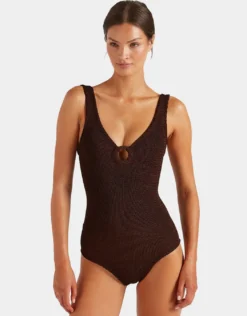 Coverage Celine Swimsuit with Tonal Hoop - Metallic Chocolate