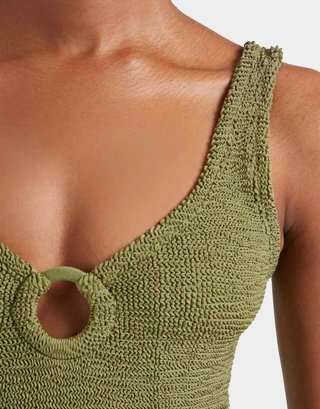 Coverage Celine Swimsuit with Tonal Hoop - Metallic Moss