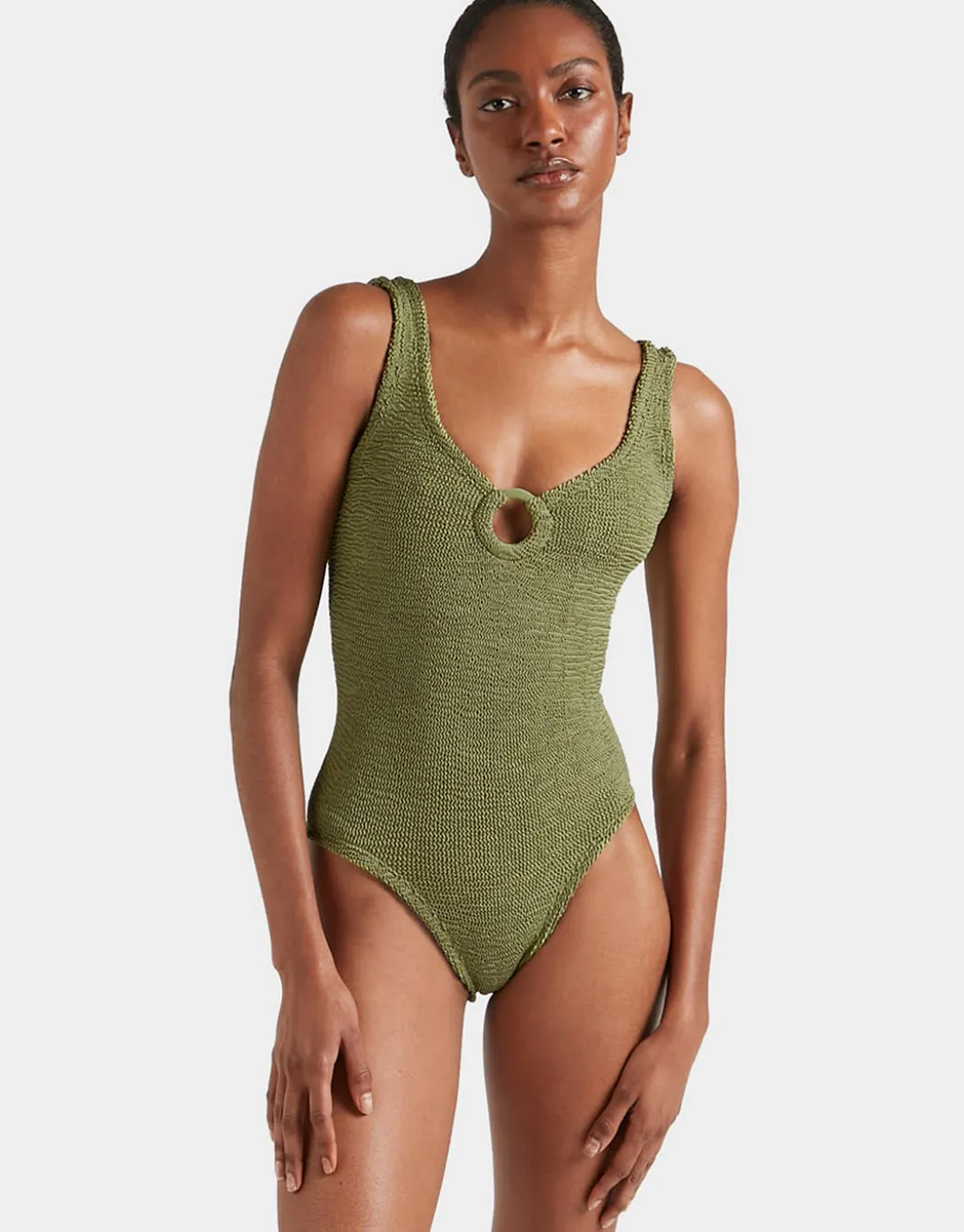 Coverage Celine Swimsuit with Tonal Hoop - Metallic Moss