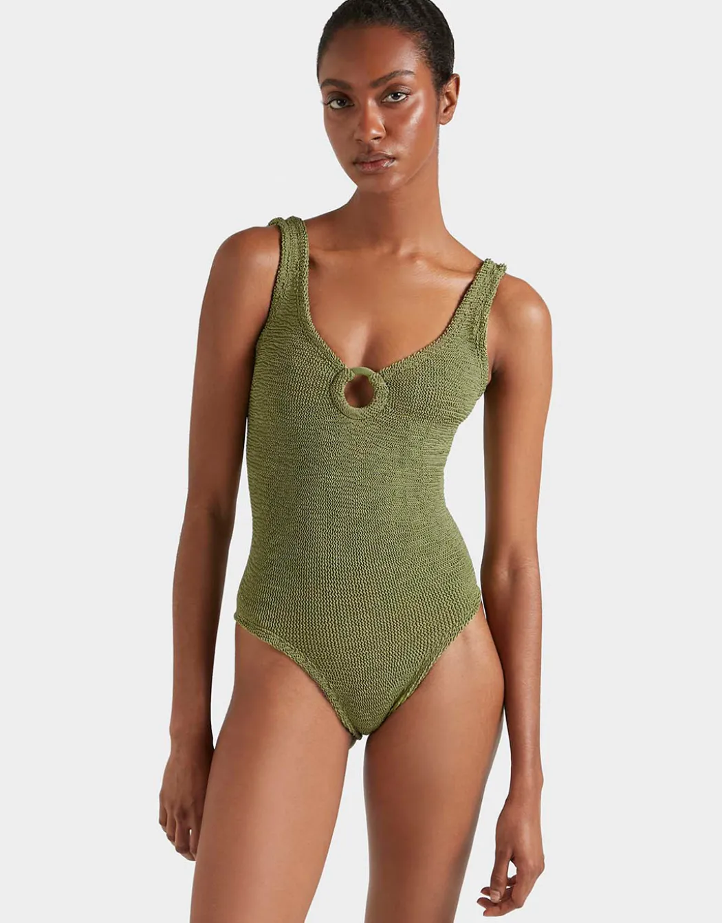 Coverage Celine Swimsuit with Tonal Hoop - Metallic Moss