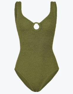 Coverage Celine Swimsuit with Tonal Hoop - Metallic Moss