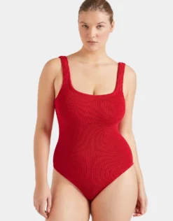 Coverage Square Neck Swimsuit - Red