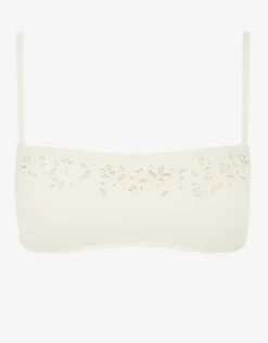 Creme Memoir Embroidered Bandeau Crop Bikini Top - White