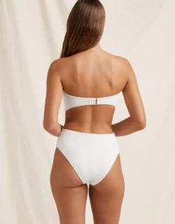 Creme Memoir Embroidered Strapless Swimsuit - White