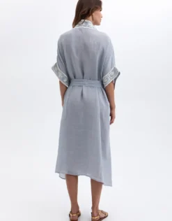 Crete Midi Kimono - Light Grey and Champagne