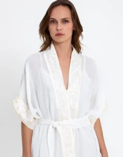 Crete Midi Kimono - White and Champagne