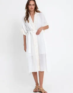 Crete Midi Kimono - White and Champagne