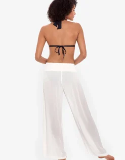 Crinkle Smocked Waist Beach Pant - White
