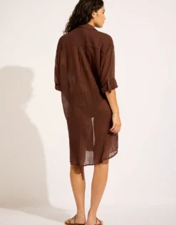 Crinkle Twill Beach Shirt - Dark Chocolate