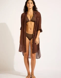 Crinkle Twill Beach Shirt - Dark Chocolate