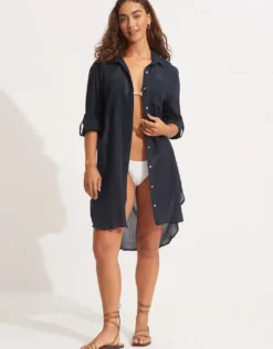Crinkle Twill Beach Shirt - Indigo