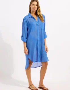 Crinkle Twill Beach Shirt - Sapphire