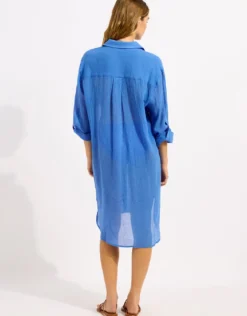 Crinkle Twill Beach Shirt - Sapphire