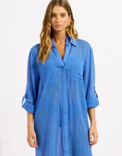 Crinkle Twill Beach Shirt - Sapphire