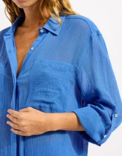 Crinkle Twill Beach Shirt - Sapphire
