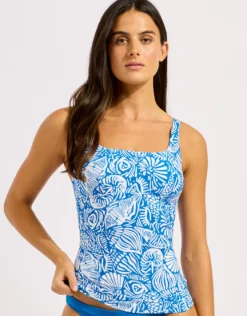 C Shells Square Neck Tankini Top - Sapphire