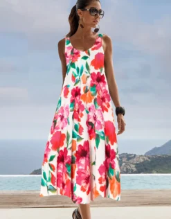 Dahlia Midi Beach Dress - Pink Floral
