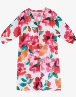 Dahlia Midi Beach Shirt - Pink Floral
