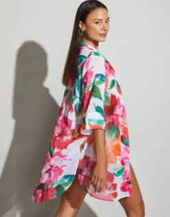 Dahlia Mini Beach Shirt - Pink Floral