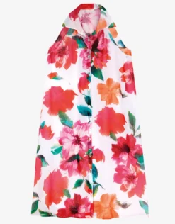Dahlia Sleeveless Beach Shirt - Pink Floral