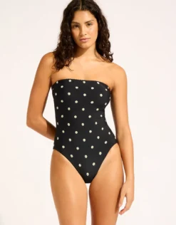 Daisy Chain Bandeau Swimsuit - Black