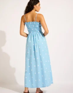 Daisy Chain Shirred Maxi Dress - Powder Blue