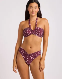 Dolce Dot Halter Bandeau Bikini Top - Dark Burgundy