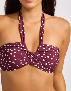 Dolce Dot Halter Bandeau Bikini Top - Dark Burgundy