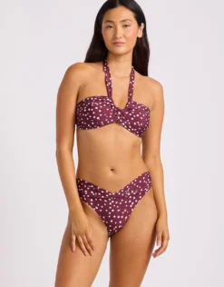Dolce Dot Halter Bandeau Bikini Top - Dark Burgundy