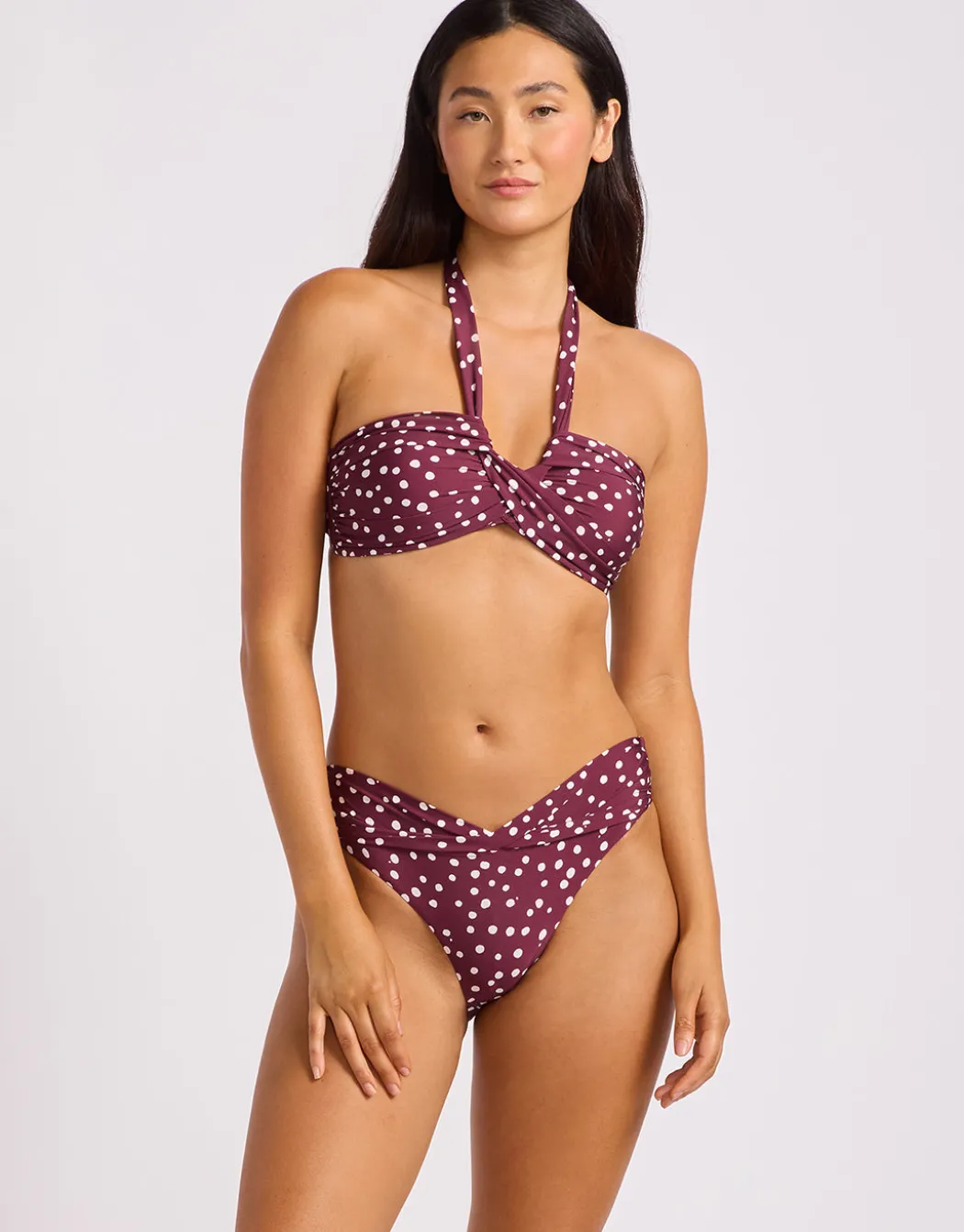 Dolce Dot Halter Bandeau Bikini Top - Dark Burgundy