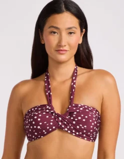 Dolce Dot Halter Bandeau Bikini Top - Dark Burgundy