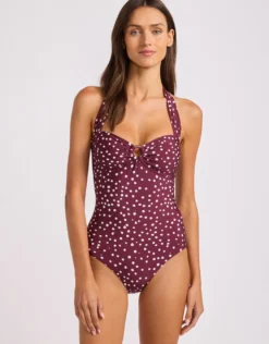 Dolce Dot Halter Neck Bandeau Swimsuit - Dark Burgundy