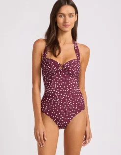 Dolce Dot Halter Neck Bandeau Swimsuit - Dark Burgundy