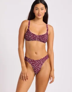 Dolce Dot High Leg Ruched Side Bikini Pant - Dark Burgundy