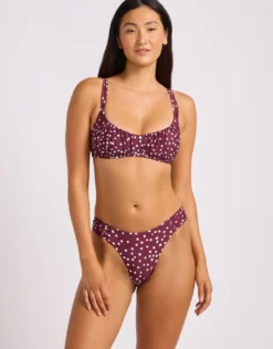 Dolce Dot High Leg Ruched Side Bikini Pant - Dark Burgundy
