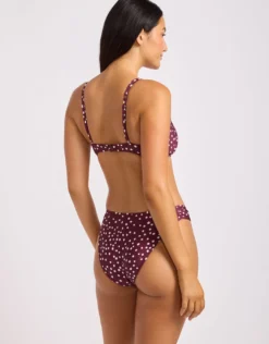 Dolce Dot High Leg Ruched Side Bikini Pant - Dark Burgundy