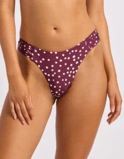 Dolce Dot High Leg Ruched Side Bikini Pant - Dark Burgundy
