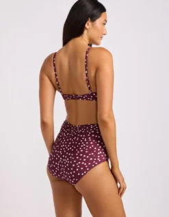 Dolce Dot Ruched Band High Waist Bikini Pant - Dark Burgundy