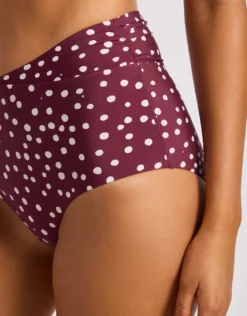 Dolce Dot Ruched Band High Waist Bikini Pant - Dark Burgundy
