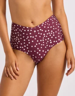 Dolce Dot Ruched Band High Waist Bikini Pant - Dark Burgundy