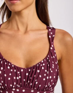 Dolce Dot Ruched Cross Back Swimsuit - Dark Burgundy