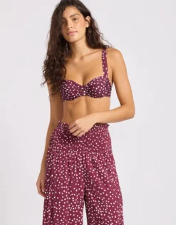 Dolce Dot Shirred Waist Pant - Dark Burgundy