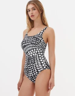 Dots High Front Swimsuit - Black and White