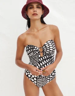 Dots Ring Bandeau Swimsuit - Black and White