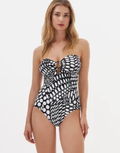 Dots Ring Bandeau Swimsuit - Black and White