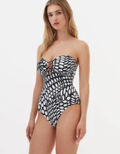 Dots Ring Bandeau Swimsuit - Black and White